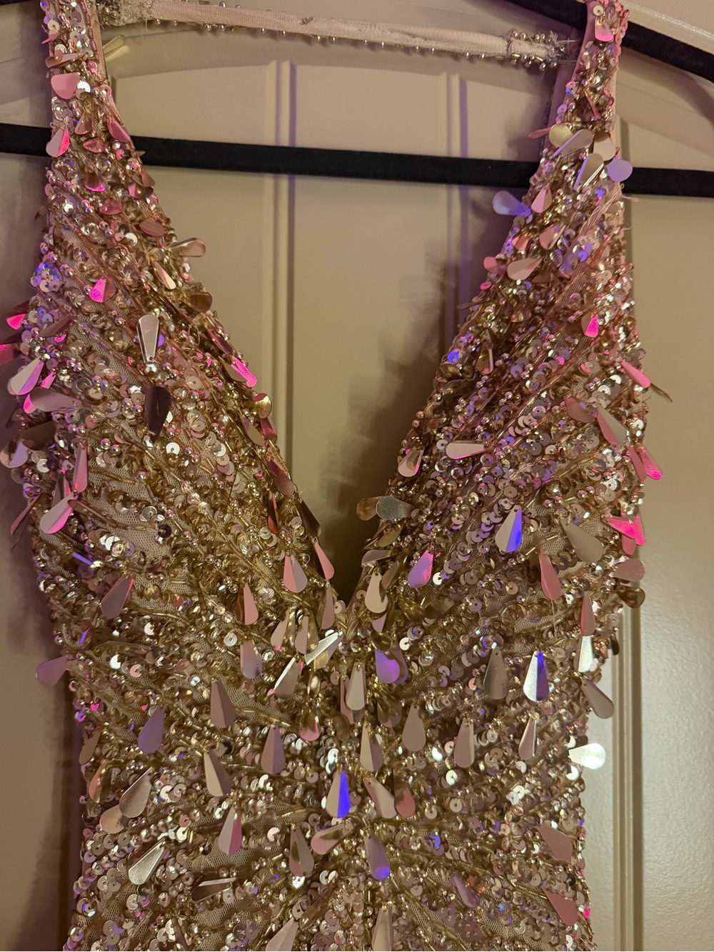 Sherri Hill Gold Sequin Cutout Prom Gown - Picture 4 of 7
